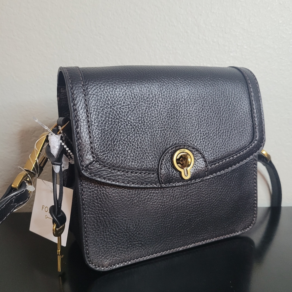 Fossil Black Leather Crossbody Bag with Gold Hardware - Picture 2 of 12